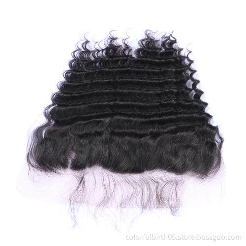 Wholesale Deep Wave Swiss Lace Frontal Closure Human Hair Transparent Lace Frontal 13x4 Brazilian hair
